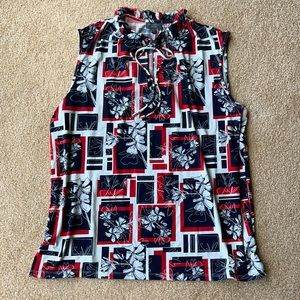 Red, White, and Blue sleeveless blouse.